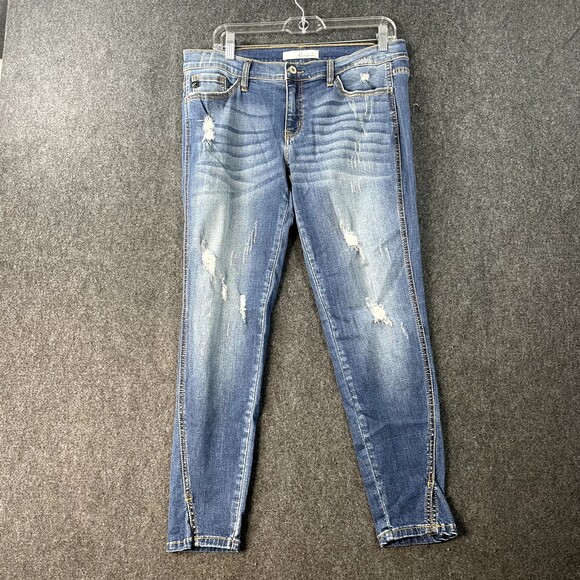 KanCan Twisted Seam Ankle Skinny Jeans Women's 11/29 Blue Distressed - Picture 1 of 8